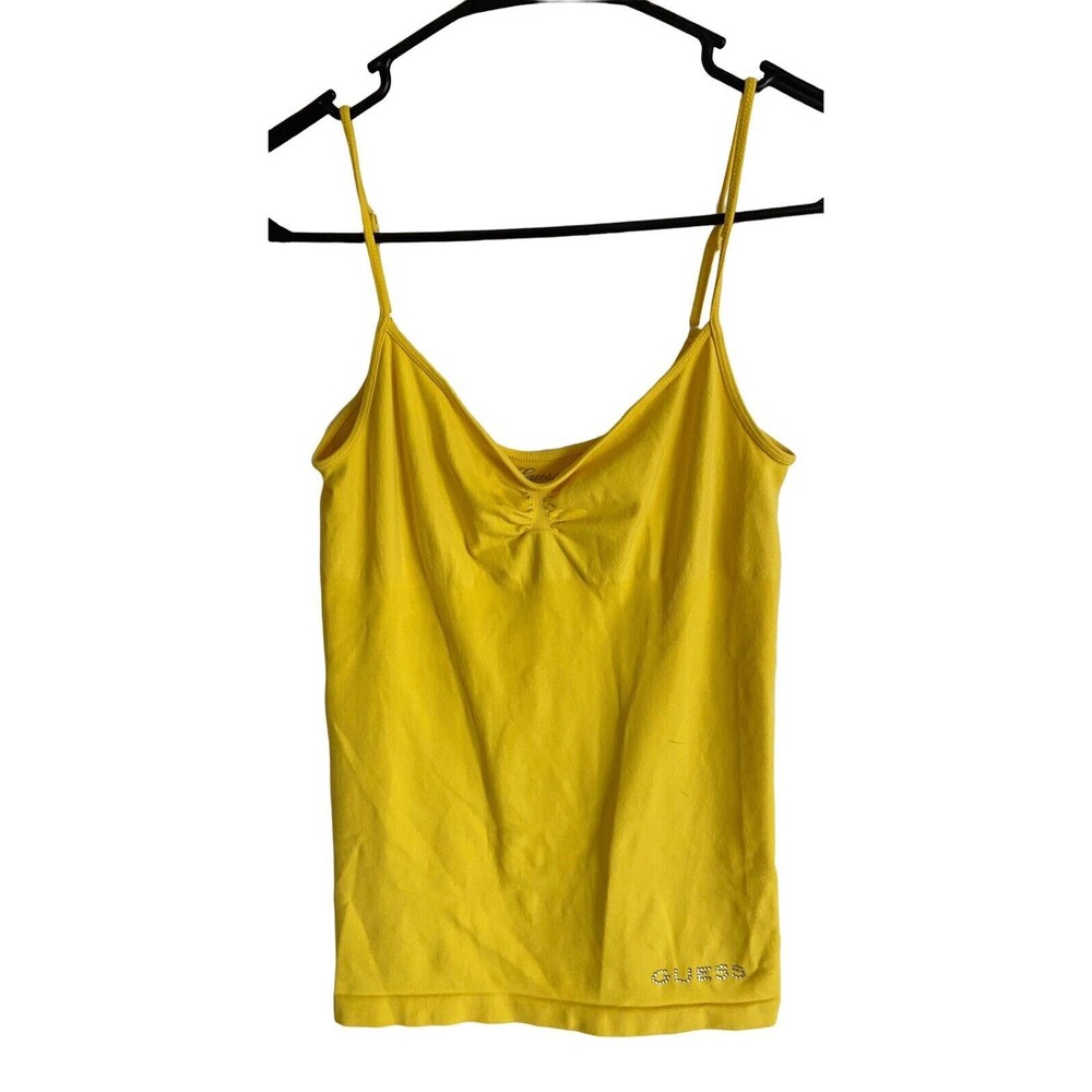 Guess Girls Sweetheart Runched Stretchy Spaghetti Strap Cami Top Yellow S